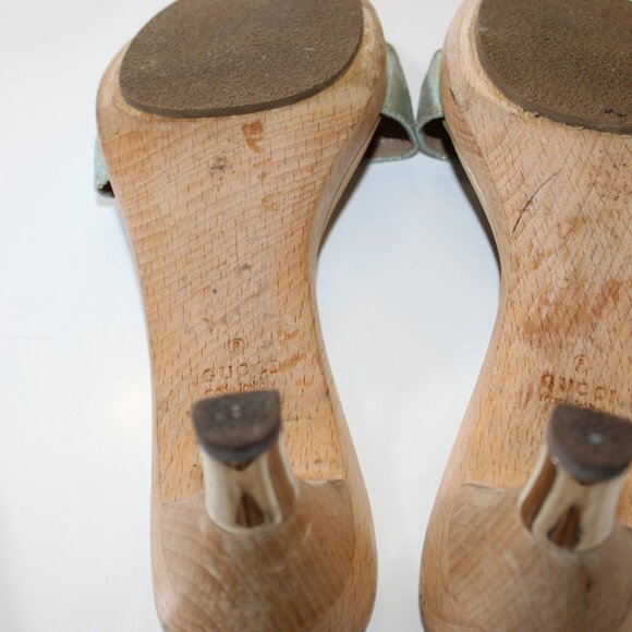 Authentic Gucci Sea Green Iridescent Cloth Mule Sandal size 8 vintage classic - Picture 12 of 14